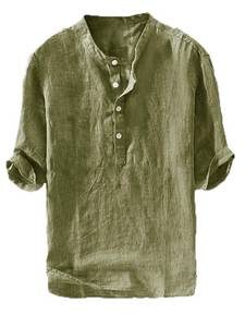 lot 61001 image: Ryannology Mens Linen Shirts Henley 34 Sleeve Casual Cotton T-Shirt Regular-Fit Lightweight Beach Yoga Tunic Tops XL