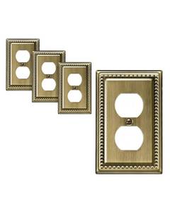 lot 61005 image: DEWENWILS 4 Pack Metal Outlet Covers, Duplex Wall Plate Cover, Antique Brass Light Switch Cover Plates, 4.923.14 Sunken Pearls Decorative Wall Plates Electrical Outlets