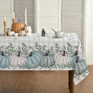 lot 61008 image: Horaldaily Fall Tablecloth 60x120 Inch Rectangular, Thanksgiving Autumn Harvest Blue Pumpkin Buffalo Plaid Table Cover for Party Picnic Dinner Decor