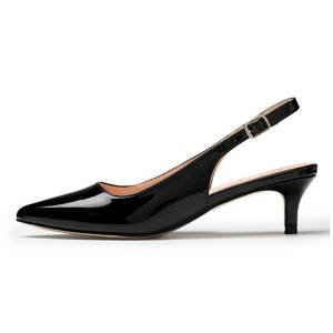 lot 61015 image: GENSHUO Black Womens Low Kitten Heel Slingback Ankle Strap Pump Pointed Toe Comfortable Formal Party Wedding Dress Shoes Patent Leather Size 9