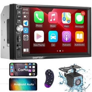 lot 61016 image: Double Din Car Stereo Radio Compatible with Apple Carplay and Android Auto, 7-Inch HD Touchscreen with Voice Control, Mirror Link, Backup Camera, Steering Wheel, Bluetooth, FM, USBTFAUX Port - Retail $85.3