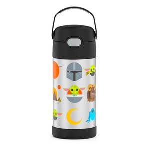 lot 61027 image: THERMOS FUNTAINER Water Bottle with Straw - 12 Ounce, Mandalorian - Kids Stainless Steel Vacuum Insulated Water Bottle with Lid