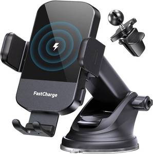 lot 61041 image: CHGeek Wireless Car Charger, 15W Fast Charging Auto Clamping Car Charger Phone Mount Phone Holder fit for iPhone 16 15 14 13 12 Pro Max 11 XR XS, Samsung Galaxy S24 Ultra S23 S22 S21, S20, S10, Black