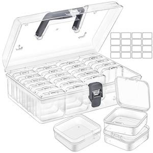 lot 61055 image: Jutieuo Bead Organizer Box with Handle, 25 Pcs Small Bead Organizers and Rectangle Storage Plastic Cases, Mini Clear Bead Storage Containers Boxes with Hinged Lid