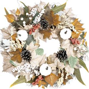 lot 61060 image: Neutral Fall Wreaths for Front Door - 20 Outdoor Fall Decorations for Home and Porch Neutral Autumn Large Pumbkin Wreath for Halloween Thanksgiving Harvest Decoration Indoor Farmhouse Wall Decir