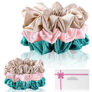 lot 61088 image: LuSeren 6 Count Silk Satin Scrunchies for Women, Hair Accessories, Assortment Sizes, Pink, Blackish, Green, Champagne