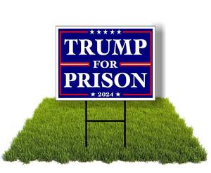 lot 61093 image: Eco Trump For Prison 2024 political Biden 1 Double Sided 12x16 in Yard Road Sign wStand