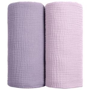 lot 61104 image: lulumoon Muslin Swaddle Blanket Baby - Cotton Swaddling Blanket Soft Baby Receiving Blanket Neutral 2Pack(Purple)