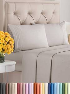 lot 61110 image: King Size 4 Piece Sheet Set - Comfy Breathable & Cooling Sheets - Hotel Luxury Bed Sheets for Women and Men - Deep Pockets, Easy-Fit, Soft and Wrinkle Free Sheets - Light Grey Oeko-Tex Bed Sheet Set