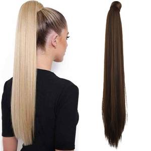 lot 61116 image: SEIKEA 28 Inch Clip in Ponytail Extension Wrap Around Long Straight Pony Tail Hair Synthetic Hairpiece for Women Dark Brown with Copper Highlights
