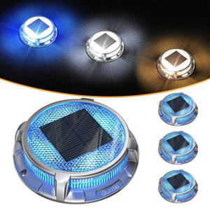 lot 61120 image: Quntis Solar Deck Lights for Outside, 3 Color Modes Deck Lights Solar Powered Outdoor IP68 Waterproof, Solar Driveway Lights for Stair Deck Pathway Walkway Road (BlueCool WhiteWarm White) 4 Pack