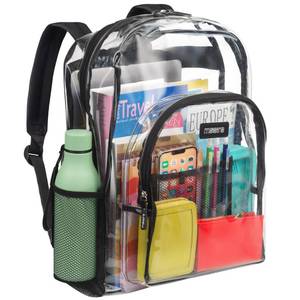 lot 61128 image: Masirs Heavy Duty Clear Backpack, Stadium Approved Transparent Design, Quick Access at Security Checkpoints, Adjustable Shoulder Straps, Dual Zippered Compartments & Mesh Side Pockets, (16H x 11W)