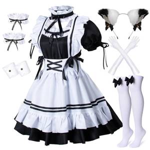 lot 61130 image: Wannsee Anime French Maid Apron Lolita Fancy Dress Cosplay Costume Furry Cat Ear Gloves Socks set(3XL)