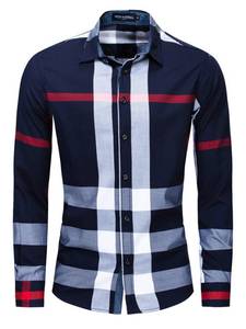 lot 61134 image: Mens Long Sleeve Slim-Fit Lightweight Plaid Cotton Shirt (199, Royal Blue, Large)