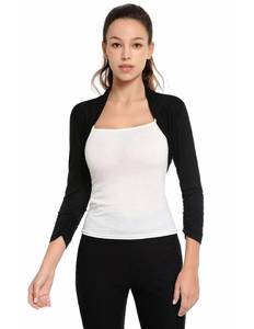 lot 61136 image: AmlieBoutik Women Ruched 34 Sleeve Bolero Cropped Cardigan Shrug (Black Small)