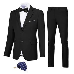 lot 61137 image: Mens Suit Slim Fit, 2 Piece Black Suits for Men, Solid Jacket Pants with Tie, Prom Wedding Homecoming Tuxedo Set L