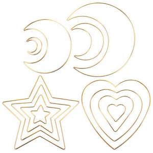 lot 61140 image: 12 Pieces Assorted 4 Sizes Moon Star Heart Shaped Dream Catcher Rings Macrame Gold Metal Hoops for Floral Wreath Wall Hangings DIY Craft Supplies Home Decor (Multi)