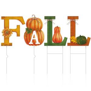 lot 61143 image: CroBlissful 4 Pcs Fall Decorative Garden Stakes Letter FALL Pumpkin Yard Sign Autumn Harvest Pumpkin Garden Signs With Metal Stakes Fall Thanksgiving Outdoor Decoration for Yard Lawn Patio Walkway