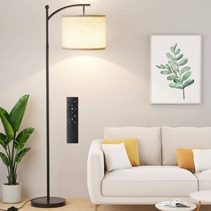 lot 61144 image: Ambimall Floor Lamp with Remote Control and Stepless Dimmable Bulb, Colors Temperature & Brightness Adjustable, Modern Floor Lamps for Living RoomBeige Shade & Black Pole