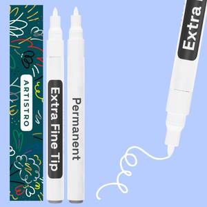 lot 61147 image: ARTISTRO White Permanent Marker - Set of 2 White Paint Pen, Oil Based Paint Markers Extra-Fine Tip 0.7mm, Waterproof Quick Dry White Marker for Rock Painting, Ceramic, Glass, Wood, Tire, Fabric & More