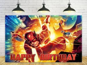 lot 61148 image: The Flash Backdrop for Birthday Party Decorations Hero Background for Baby Shower Party Cake Table Decorations Supplies Superhero The Flash Theme Banner 5x3ft