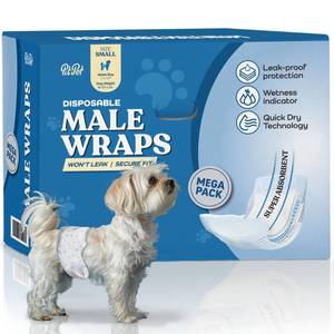lot 61151 image: Comfortable Male Dog Diapers - 50-Pack Super Absorbent Disposable Male Dog Wraps- FlashDry Gel Technology, Wetness Indicator Doggie Diapers- Leakproof Belly Wraps for Incontinence, Excitable Urination