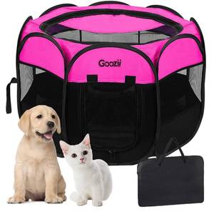 lot 61152 image: GOOZII Pet Cat Playpen for Indoor Cats Enclosed, Portable Foldable Dog Playpen Outdoor Tent Crate Cage with Zipper Top Cover Door for Kitten Puppy Outside Rv Car Camper (Small Size, Pink)