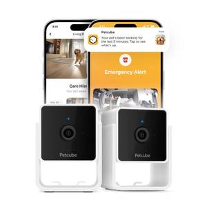 lot 61156 image: Petcube Cam The Pack of 2  Indoor Wi-Fi Pet Security Camera with Phone App, 2-Way Audio and Video, Night Vision, 1080p HD Video and Smart Alerts
