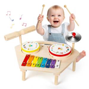 lot 61160 image: Hilifexll Kids Drum Set for Toddlers 1-3, Baby Preschool Musical Toys 7 in 1 Montessori Instruments Set Wooden Music Toy Baby Drum Kit Xylophone Birthday Gifts for Boys Girls