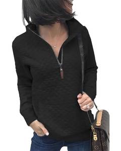 lot 61162 image: BTFBM Women Fashion Quilted Pattern Lightweight Zipper Long Sleeve Plain Casual Ladies Sweatshirts Pullovers Shirts Tops (Black, Medium)