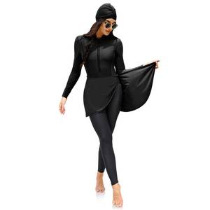 lot 61170 image: Burkini Swimsuits for Women Islamic Muslim Full Coverage Swimsuits Modest Swimwear Long Sleeve Rash Guard Swim Tops Pants Hijab Apron 4Pcs Sun Protection Surfing Suit Swimming Suit Black XL