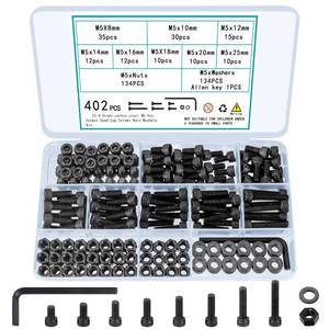 lot 61173 image: 402 Pcs M5 Screws and Nuts, Metric Bolts and Nuts Assortment, Hex Socket Head Cap Screws Bolts and Nuts Set, M5 Machine Screw Assortment Kit, Nuts and Bolts Set with Washers, 12.9 Carbon Steel