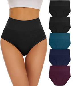 lot 61175 image: SAYCELI High Waisted Womens Underwear Tummy Control Briefs Seamless Soft Stretch Full Coverage Ladies Panties 5 Pack Assorted