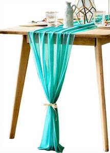lot 61186 image: BOXAN Gorgeous 10Ft Teal Sheer Table Runner 30x120 Inch for Rustic Wedding Decor, Bridal Shower, Baby Shower, Boho Summer Outdoor Tea Party Birthday Chiffoon Table Cloth Fabric Supplies