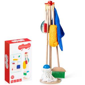 lot 3463 image: WOODMAM Wooden Kids Cleaning Set for Toddlers,8 Pieces Montessori Cleaning Toys with Kids Broom and Mop Set, Housework Pretend Play Toy Gift for Boys Girls Ages 3