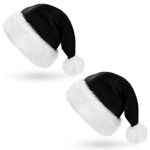 lot 3481 image: CCINEE Santa Hat for Adults,Black Plush Santa Hats Velvet Christmas Hat for Home Decoration Party Supplies,Pack of 2