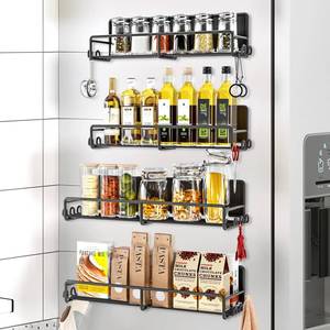 lot 3482 image: SUNALLY Magnetic Spice Rack for Refrigerator, 4 Pack Magnetic Fridge Shelf with Hooks, Spice Organizer Shelf for Kitchen Organization and Storage, Seasoning Organizer Gadgets for Metal Surface