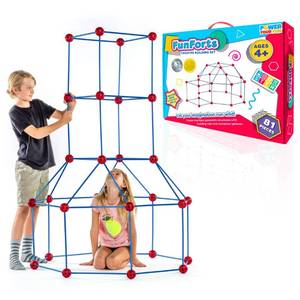 lot 3488 image: Power Your Fun Fun Forts Kids Tent for Kids - 81 Pieces Fort Building STEM Toys Kit, Construction Toys Play Tent Indoor and Outdoor Playhouse for Kids with 53 Rods and 28 Spheres (Red, Blue) 1 Pack