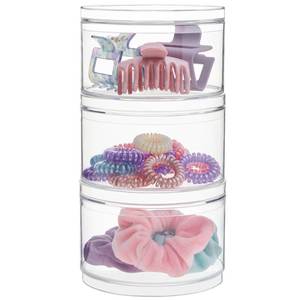 lot 3493 image: STORi Bella Stackable Clear Plastic Container (Set of 3) Round Vanity Storage Organizers with Lids for Hair Accessories & Beauty Supplies  Made in USA