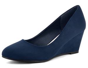 lot 3496 image: Greatonu Womens Wedge Pumps Round Toe Classic Mid Heel Comfort Slip On Walking Dress Shoes Navy Size 6.5