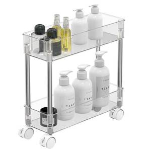 lot 3504 image: TESOIN Slim Rolling Storage Cart, 3 Tier Mobile Multipurpose Kitchen Shelf Organization Slide Out Narrow Cart, Great for Kitchen Bathroom Warehouse and More Laundry Narrow Places Clear