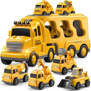 lot 3510 image: TEMI 5-in-1 Construction Truck for 3-9 Year Old Boys and Girls - Friction Power Vehicle Car for Toddlers 1-3, Carrier for Kids 3-5 - Christmas and Birthday Gifts