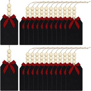 lot 3513 image: Christmas Wood Stocking Name Tags 24pcs Buffalo Plaid Row Stocking Tags with Rope and Wooden Beads Mini Hanging Chalkboard Tags for Xmas Home (Black Card Red Black Plaid Bow, 3 x 2 Inch)