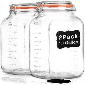 lot 3514 image: Square Super Wide Mouth Airtight Glass Storage Jars 2pk with Lids, 1.1 Gallon Glass Jars with 2 Measurement Marks, Canning Jars with Leak-proof Lid for Kitchen(Extra Label and Gasket)