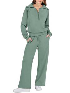 lot 3521 image: Caracilia Womens 2 Piece Outfits Lounge Sets Oversized Sweatshirt Sweatpants Sweatsuit Matching Sweat Set 2024 Fall Tracksuit Pea Green Large