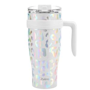 lot 3548 image: Zukro 40 oz Mug Tumbler With Flip Straw and Handle, Leak Proof Vacuum Insulated Stainless Steel Cup with 2-in-1 Lid Fit in Cup Holder, No Sweat, Keeps Cold for 24 Hours, White Leopard