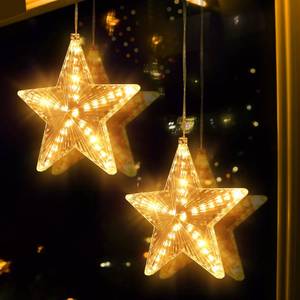 lot 5466 image: Lomotech Meteor Shower Star Window Lights with Suction Cup, Battery Operated 7.8 Inch Warm White Star Lights with Timer Function for Christmas Decorations (2 Pack)