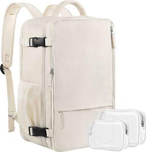 lot 5469 image: Sinaliy Travel Backpack for Women, Expandable 40L Carry on Flight Approved Backpack, 17 Inch Laptop Waterproof Travel Bag for College, Travel, Work, Beige