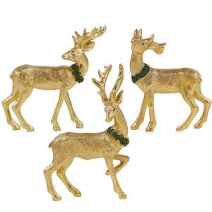 lot 5475 image: Lulu Home Christmas Tabletop Decorations, 3 Packs Resin Golden Reindeer Figurines with Green Wreath, Xmas Holiday Winter Centerpieces Ornaments for Fireplace Mantel Shelf Home Decor