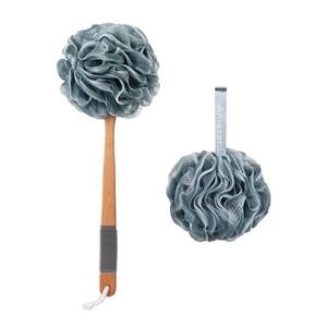 lot 7468 image: AmazerBath Shower Sponge Loofah Back Scrubber, PE Soft Mesh Loofah Body Scrubber with Long Wooden Handle, Bath Sponge for Men Women (Gray)
